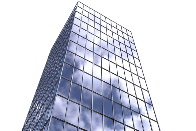 Transparent modern skyscraper with cloudy reflections - Download Free Stock Videos Pikwizard.com