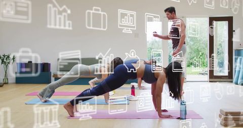 Digital Enhancement in Group Plank Fitness Class with Instructor