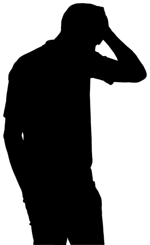 Silhouette of man gesturing with hand on head transparent png