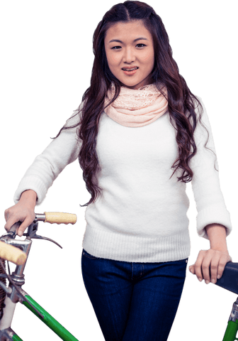 asian woman holding bicycle on transparent background - Download Free Stock Videos Pikwizard.com