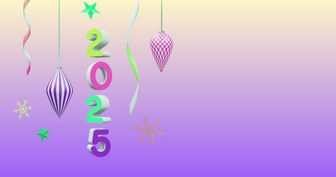 Colorful 2025 Hanging Ornaments on Gradient Background