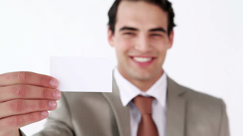 Professional Man Displaying Blank Business Card