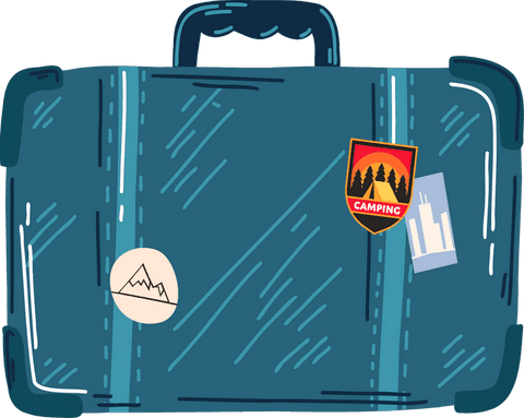 Transparent cartoon suitcase with travel stickers