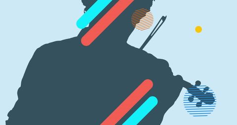 Silhouette of violinist with abstract colorful shapes