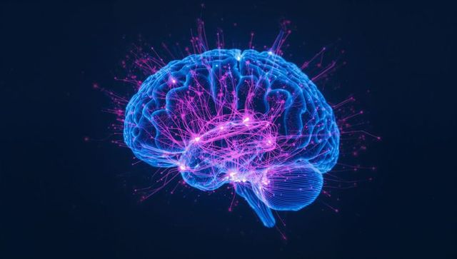 Futuristic Digital Brain with Neon Network Connections