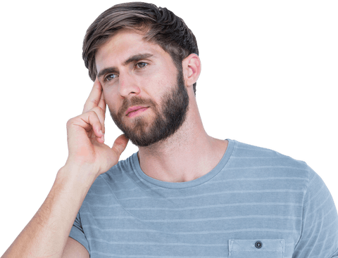Thoughtful Bearded Man in Striped Shirt Against Transparent Background - Download Free Stock Videos Pikwizard.com