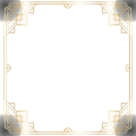 Art deco transparent border with golden geometric elements