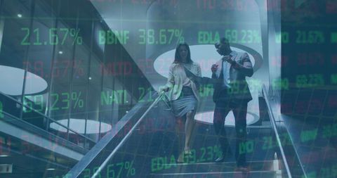 Diverse Business Professionals with Financial Data Overlay