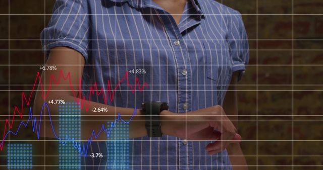 Businesswoman Analyzing Stock Market on Smartwatch with Digital Graph Overlay - Download Free Stock Images Pikwizard.com