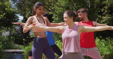 Diverse Group Practicing Yoga Outdoors with Instructor - Download Free Stock Images Pikwizard.com