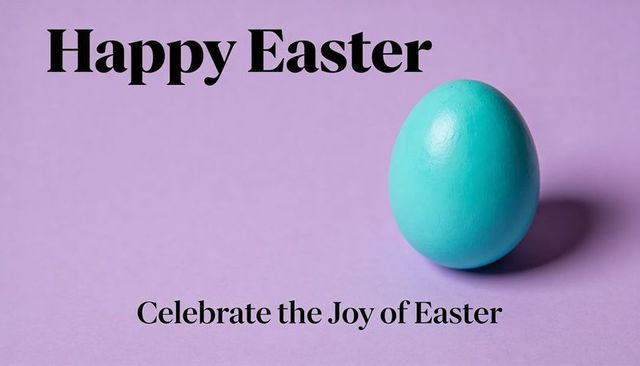 Minimal pastel easter greeting featuring single teal egg on lavender backdrop