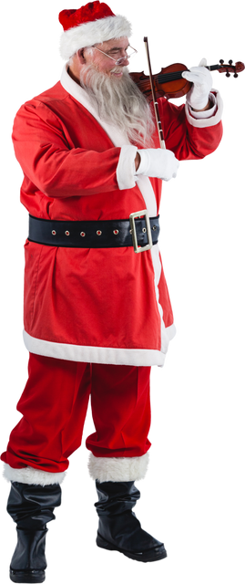 Transparent Happy Santa Claus Playing Violin Standing in Festive Outfit - Download Free Stock Videos Pikwizard.com