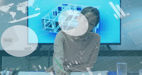 Businesswoman Analyzing Charts with Virtual Data Interface