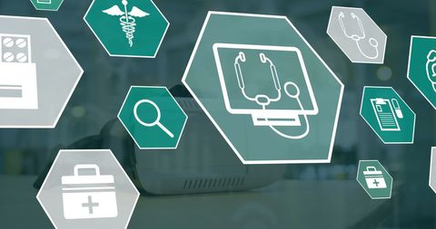 Medical Technology Icons Interacting with Virtual Reality