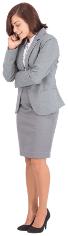 Smiling Caucasian Businesswoman Looking Down on Transparent Background