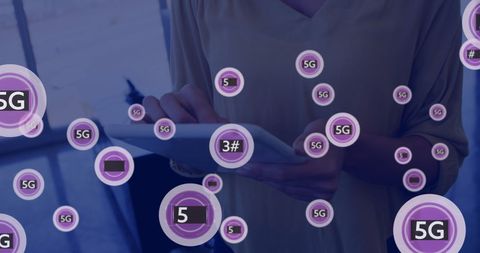 Businesswoman Using Tablet with Digital 5G Icons Overlay - Download Free Stock Images Pikwizard.com