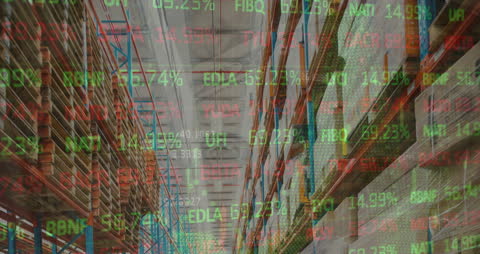 Digital Stock Market Data Over Warehouse Interior