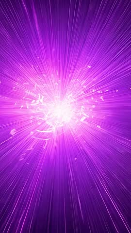 Vertical neon energy burst emitting magenta rays and particles for motion backgrounds