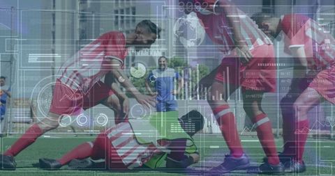 Football Players on Pitch with Digital Data Overlay