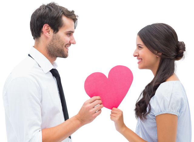 Caucasian couple holding pink heart on transparent background - Download Free Stock Videos Pikwizard.com