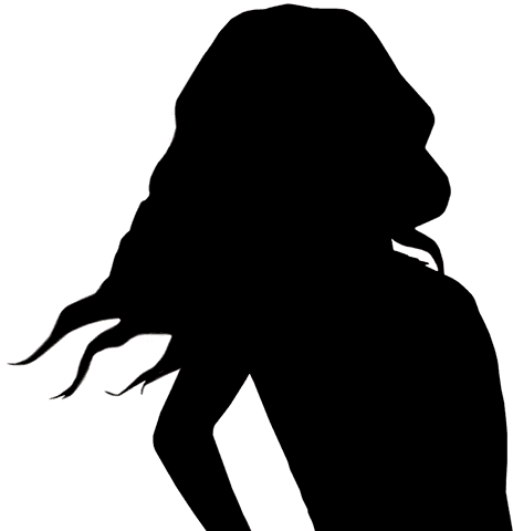 Silhouette of woman windswept hair on transparent background