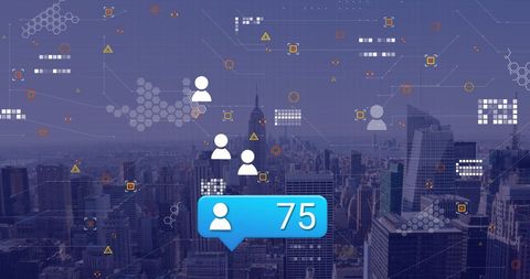 Digital Networking Social Media and Data Overlay on Cityscape - Download Free Stock Images Pikwizard.com