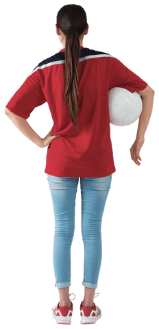 Back View of Football Fan Wearing Red T-Shirt Holding Soccer Ball Transparent Image