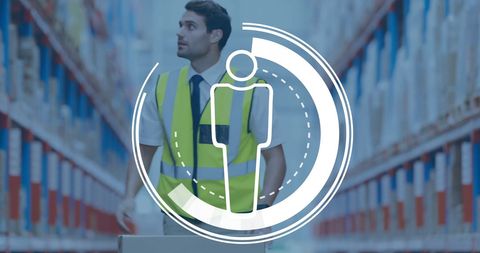 Warehouse Worker with Digital Interface Symbol