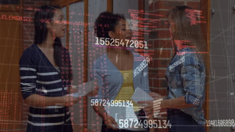 Diverse Female Students Discussing Data in School