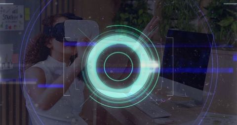 Businesswoman Engaged with Futuristic VR and Digital Interface