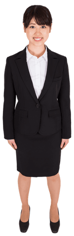 Transparent full-length portrait of smiling asian businesswoman