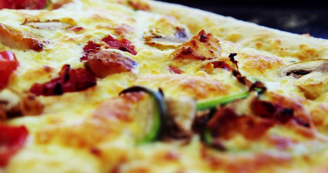 Close-up of Cheesy Vegetable and Bacon Pizza - Download Free Stock Images Pikwizard.com