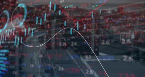 Financial Graphs Overlaying Cityscape Symbolize Global Economy