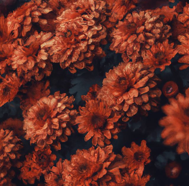 Close up of flowers on black background created using generative ai technology. Nature and harmony concept, digitally generated image.
