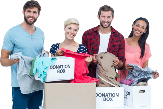 Transparent Image of Diverse Volunteers Holding Clothing Donation Boxes - Download Free Stock Videos Pikwizard.com