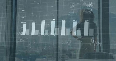 Businesswoman Observing Graphs with Urban Skyline