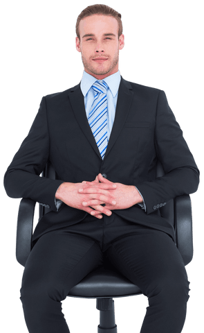 Stern businessman sitting on transparent office chair
