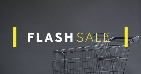 Flash Sale Promotion with Shopping Trolley Against Gray Background