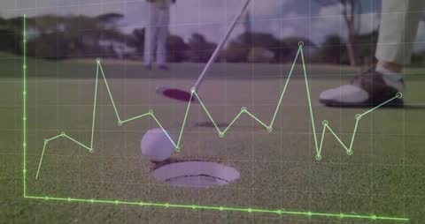 Golfer Putt on Green with Sports Data Analytics Graph Overlay
