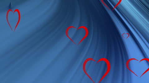 Floating Red Hearts Over Dreamy Blue Background