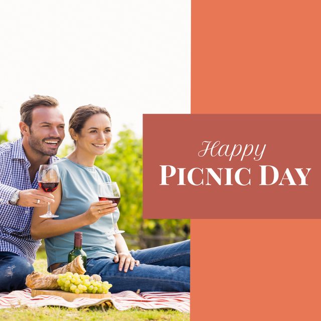 Happy Picnic Day: Caucasian Couple Enjoying Wine and Relaxing Outdoors - Download Free Stock Templates Pikwizard.com