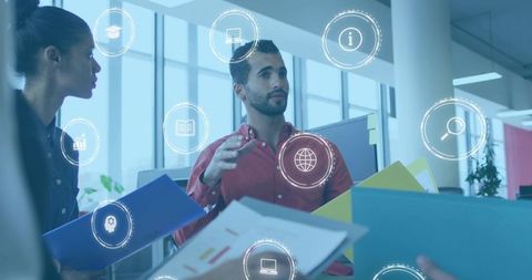 Innovative Teamwork in Modern Office with Technology Integration