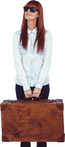 redhead wearing shades receiving vintage suitcase - Download Free Stock Videos Pikwizard.com