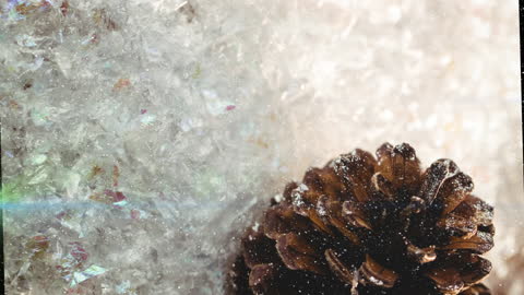 Magic Winter Scene with Pine Cone and Falling Snow