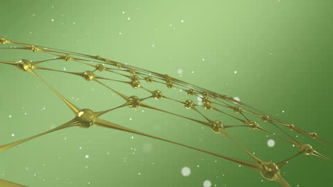 3D Network Connections on Green Background with Floating Particles