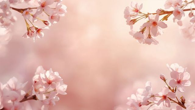 Framing soft pink cherry blossom branches creating dreamy central bokeh for spring