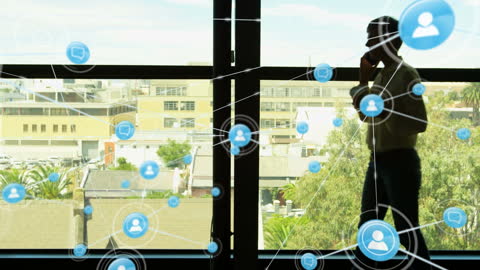 Businesswoman Engaging with Global Network Connection