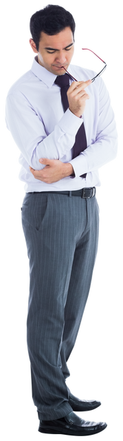 Thoughtful Businessman Holding Glasses on Transparent Background - Download Free Stock Videos Pikwizard.com