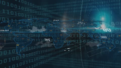 Global Network with Binary Code and Digital Map Overlays