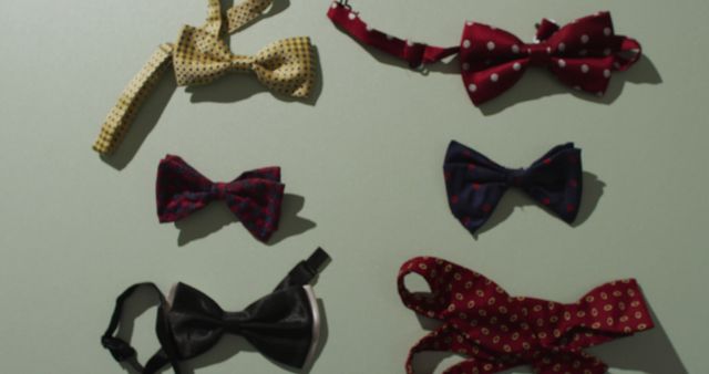 Close up of bow ties on green background. studio shot, food autumn and celebration concept.